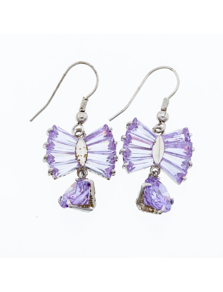 Σκουλαρίκια μεταλλικά ασημί σχέδιο φιόγκος διακοσμημένος με ζιργκόν