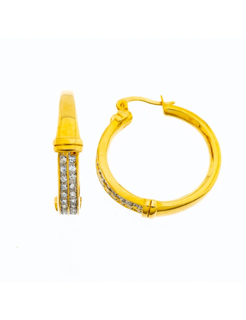 Σκουλαρίκια μεταλλικοί κρίκοι πλακέ σε χρυσό διακοσμημένοι με στράς 