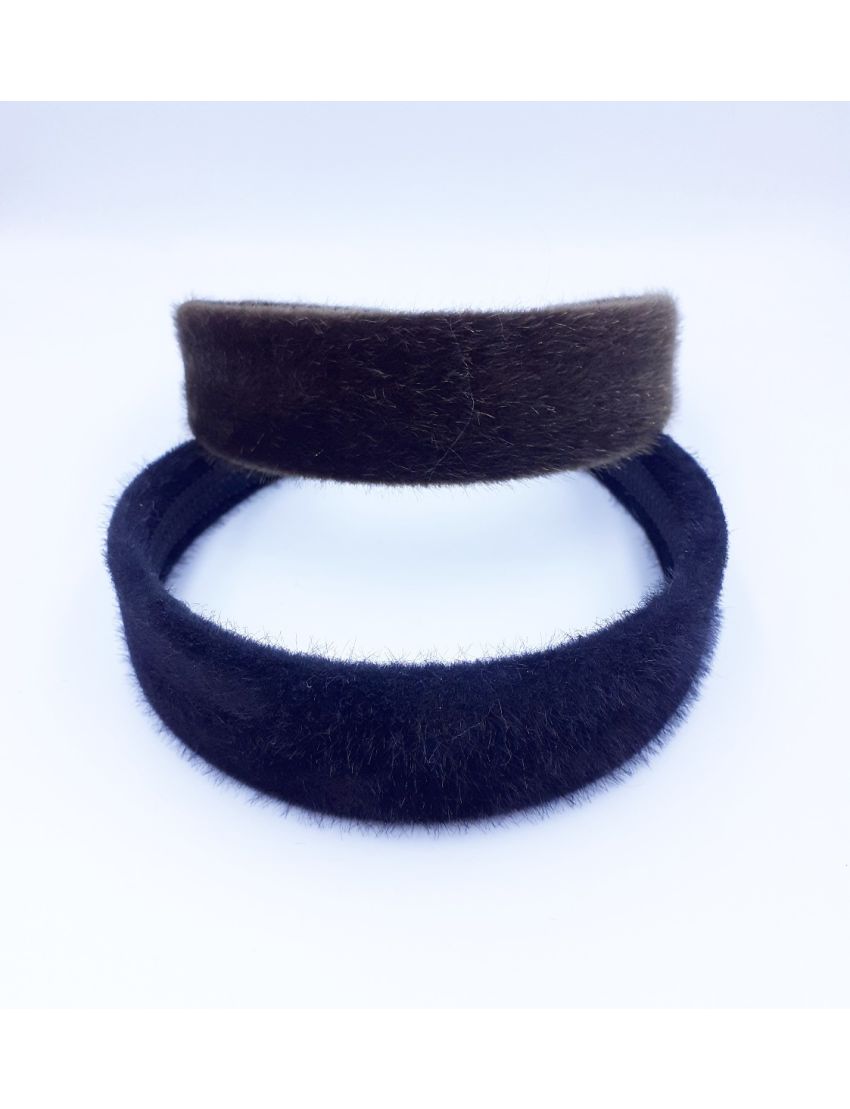 Στέκα πλακέ φαρδιά υφασμάτινη γούνινη σε 2 χρώματα