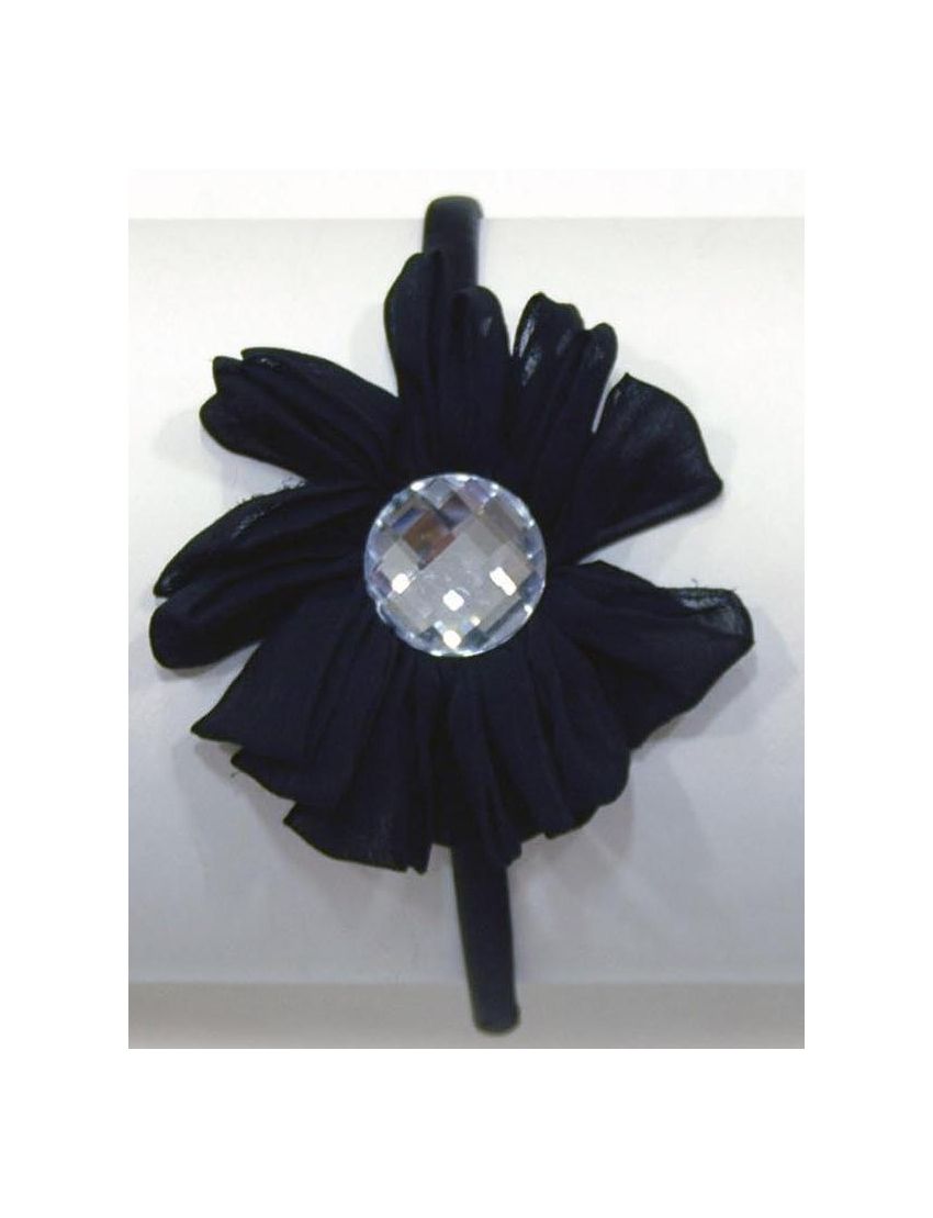 Στέκα υφασμάτινη μονόχρωμη μάυρη με λουλούδι και μεγάλη ημιδιάφανη χάντρα