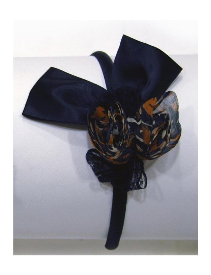 Στέκα υφασμάτινη μαύρη διακοσμημένη με κορδέλες animal print και μαύρες