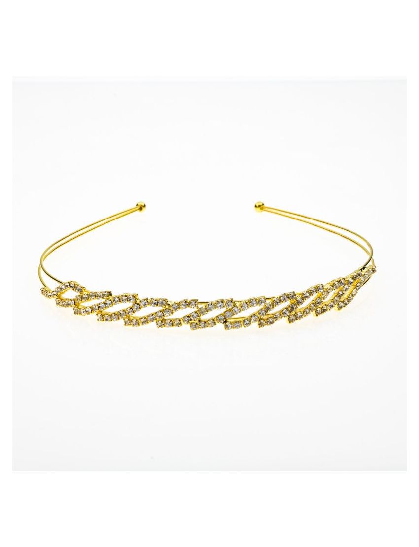 Νυφική Στέκα Μεταλλική Χρυσή με Επαναλαμβανόμενο Σχέδιο & Στράς