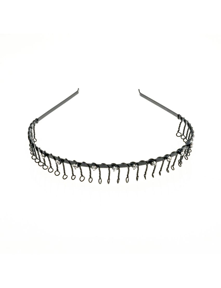 Στέκα μεταλλική με χτένια διακοσμημένη με στράς σε μαύρο και ασημί χρώμα