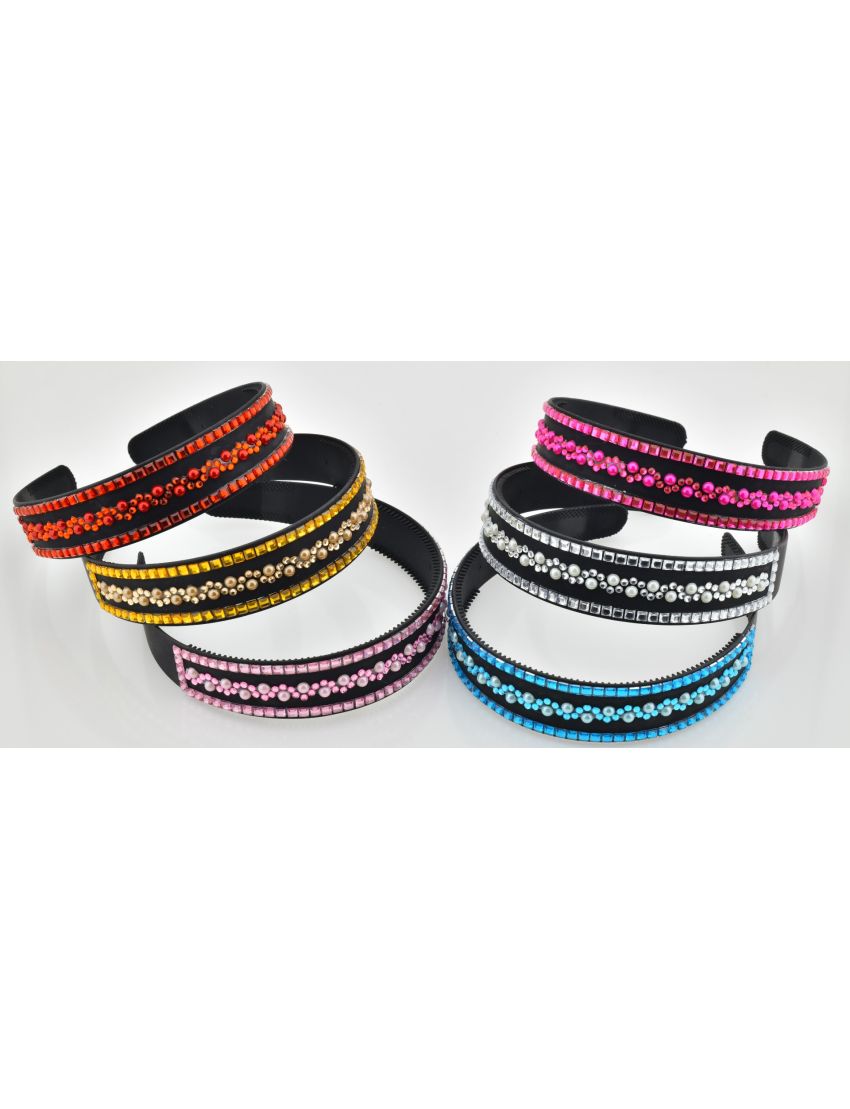 Στέκα πλαστική σε μαύρο χρώμα διακοσμημένη με στράς και πέρλες (6 χρώματα)