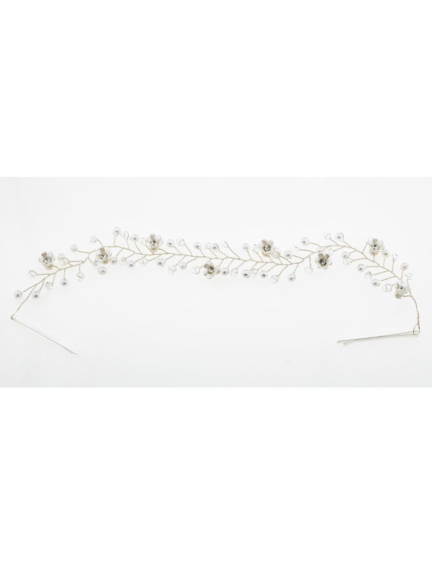 Στέκα νυφική συρμάτινη διακοσμημένη με λουλούδια απο στράς και πέρλες σε 2 σχέδια