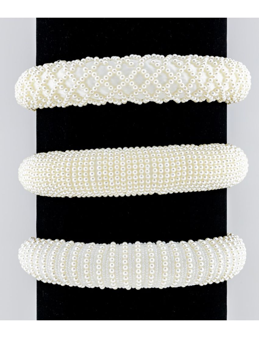 Στέκα νυφική υφασμάτινη πομπέ διακοσμημένη με πέρλες σε 3 σχέδια