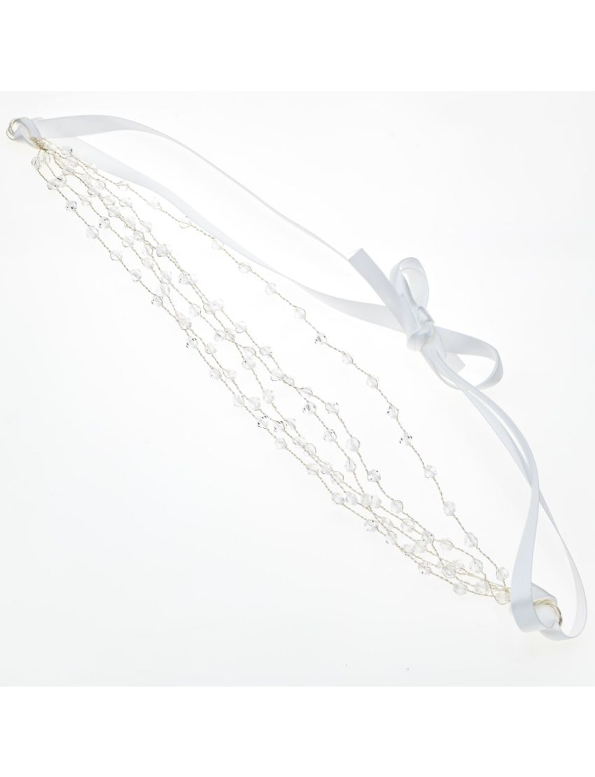 Στέκα συρμάτινη διακοσμημένη με χάντρες και υφασμάτινο δέσιμο σε χρυσό και ασημί χρώμα