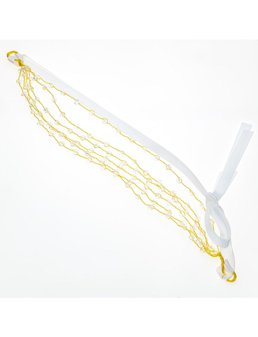 Στέκα συρμάτινη διακοσμημένη με χάντρες και υφασμάτινο δέσιμο σε χρυσό και ασημί χρώμα