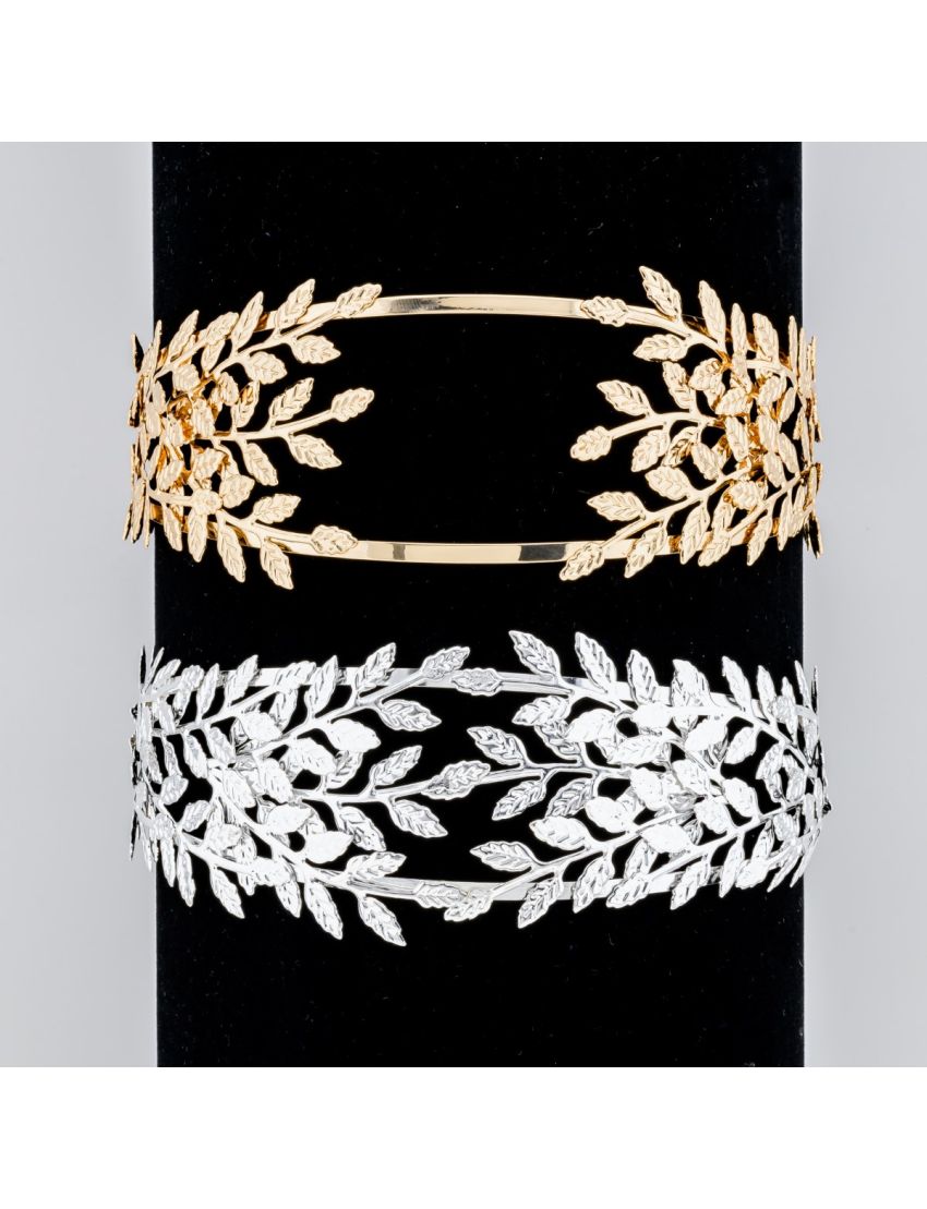 Στέκα μεταλλική διπλή νυφική διακοσμημένη με ανάγλυφα φύλλα