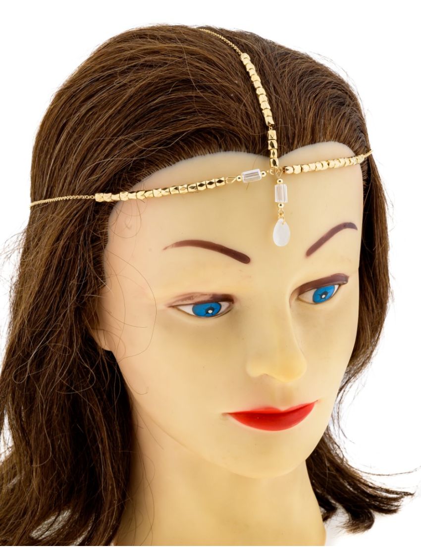 Στέκα νυφική  μεταλλική με αλυσίδα με χάντρες σε χρυσό χρώμα 