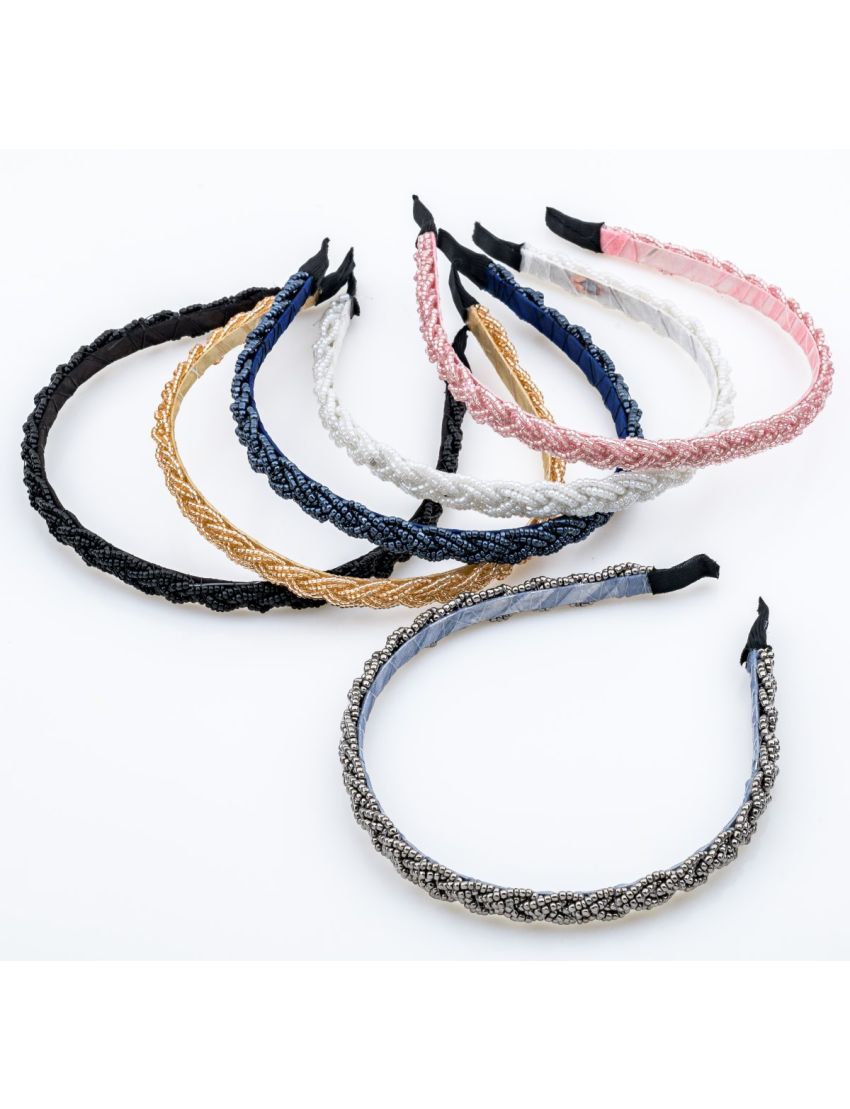 Μεταλλική στέκα πλεξούδα διακοσμημένη με χάντρες σε 6 χρώματα