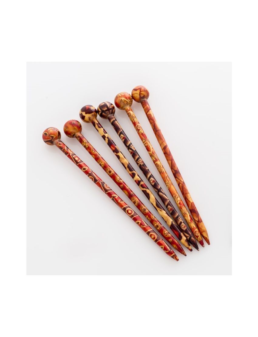 Βελόνα μαλλιών ξύλινη σε 6 σχέδια (συσκευασία 2 τεμάχια)