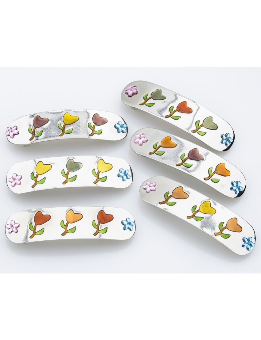 Μπαρέτα μεταλλική με λουλούδια σε 6 συνδιασμούς χρωμάτων