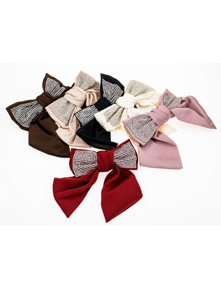 Μπαρέτα με φιόγκο και στρας σε 6 χρώματα