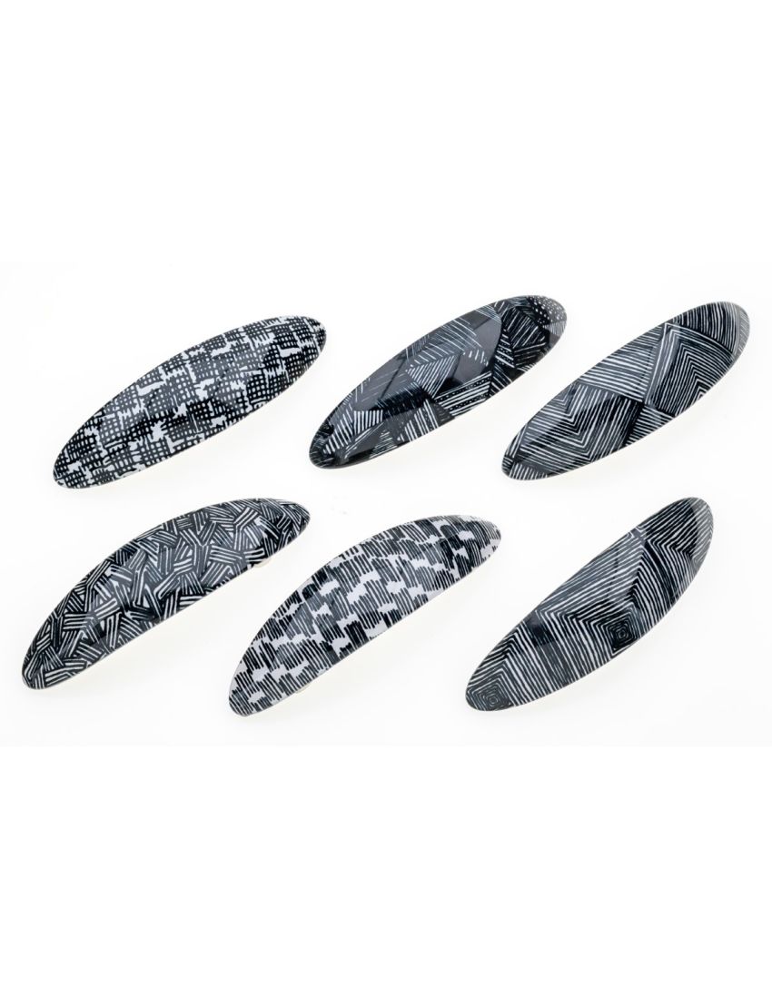 Μπαρέτα πλαστική οβάλ φαρδιά ασπρόμαυρη σε 6 σχέδια