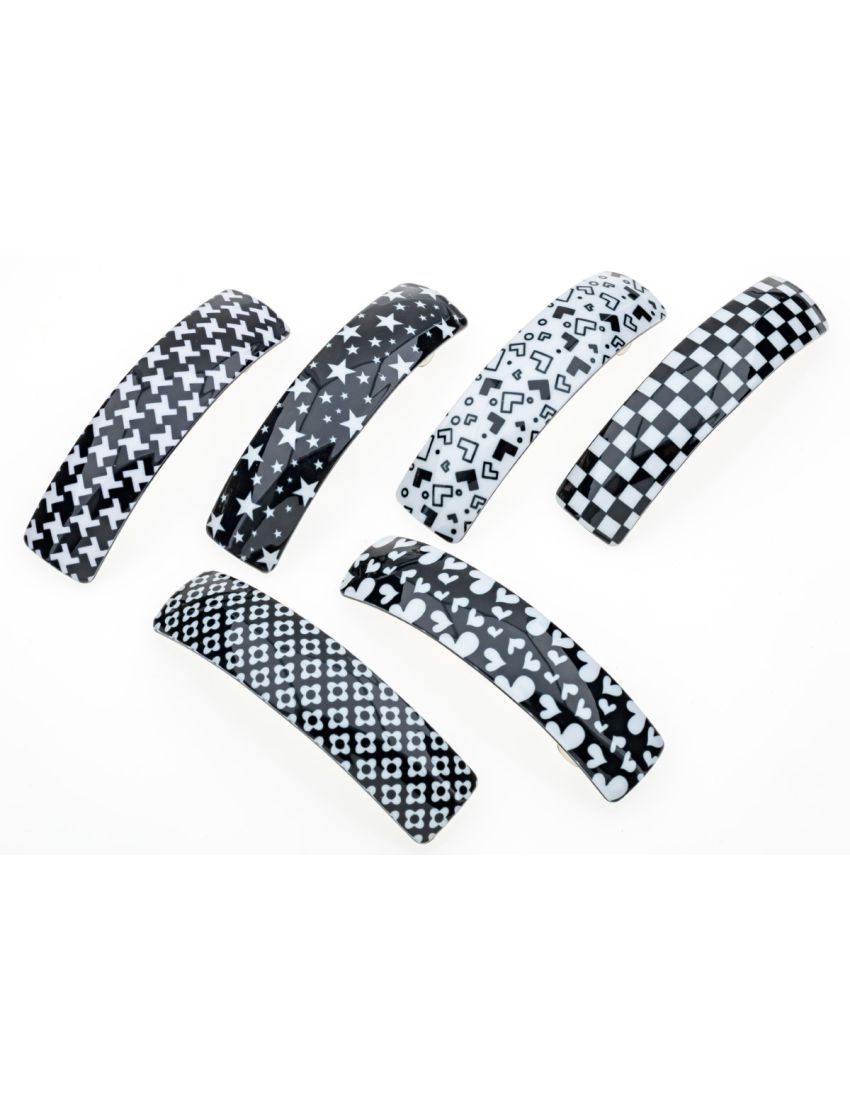 Μπαρέτα πλαστική ορθογώνια φαρδιά 8εκ ασπρόμαυρη με σχέδια