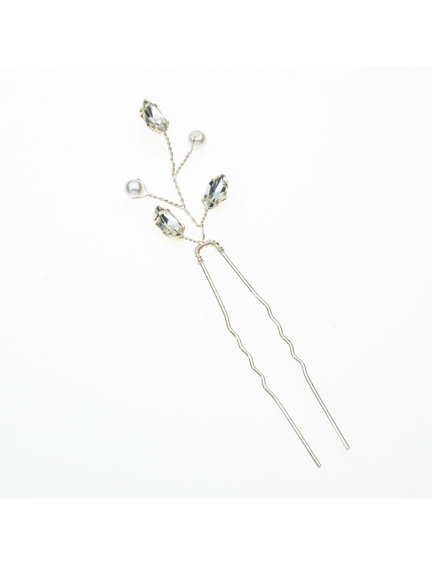 Φουρκέτα μεταλλική νυφική ασημί διακοσμημένη με πέρλες και πέτρες 