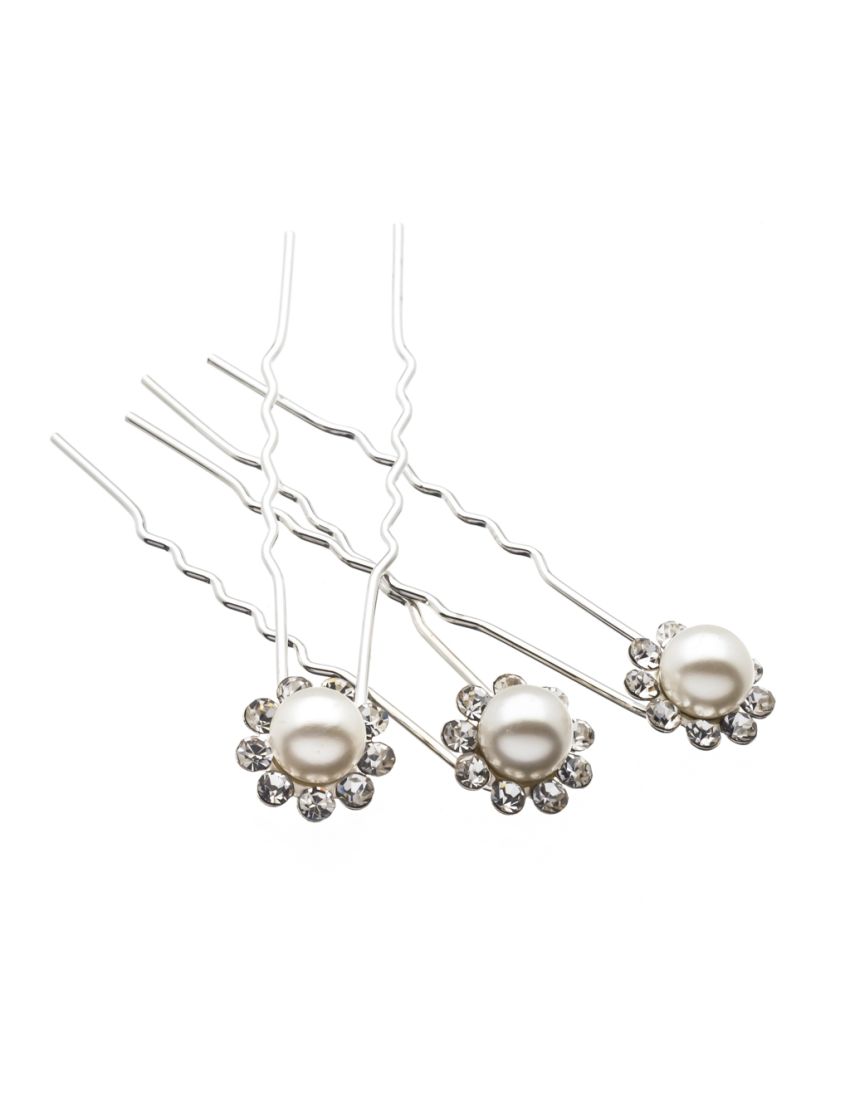 Φουρκέτα μεταλλική μαργαρίτα με πέρλα και στράς