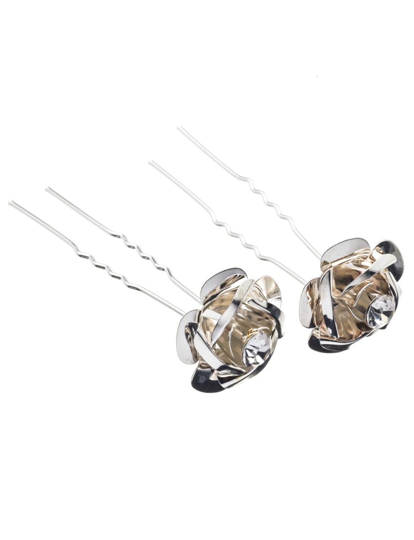 Φουρκέτα μεταλλική τρισδιάστατο τριαντάφυλλο με στράς