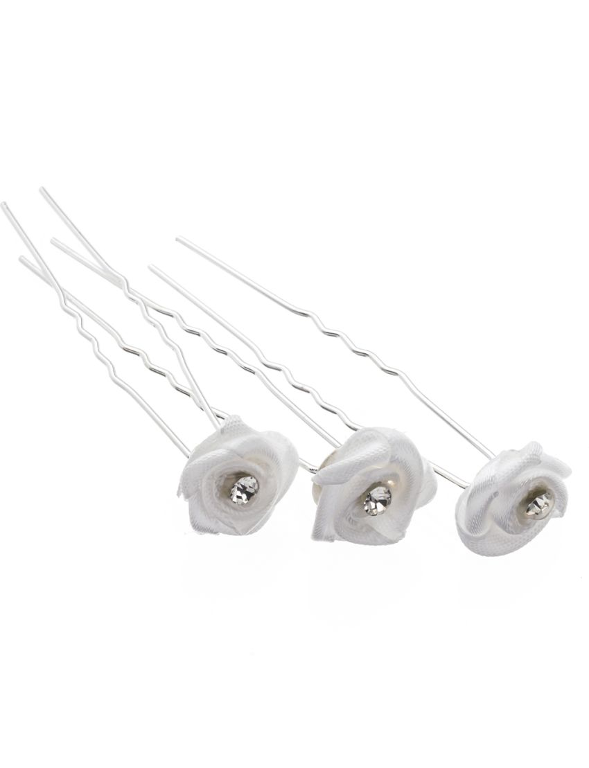 Φουρκέτα υφασμάτινη τριαντάφυλλο μικρό λευκό με στράς