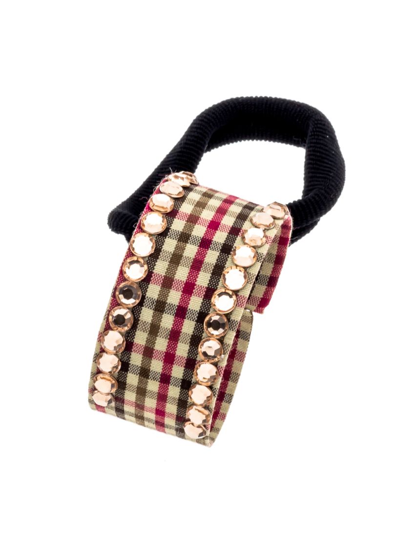 Κλίπ υφασμάτινο καρό με πέρλες