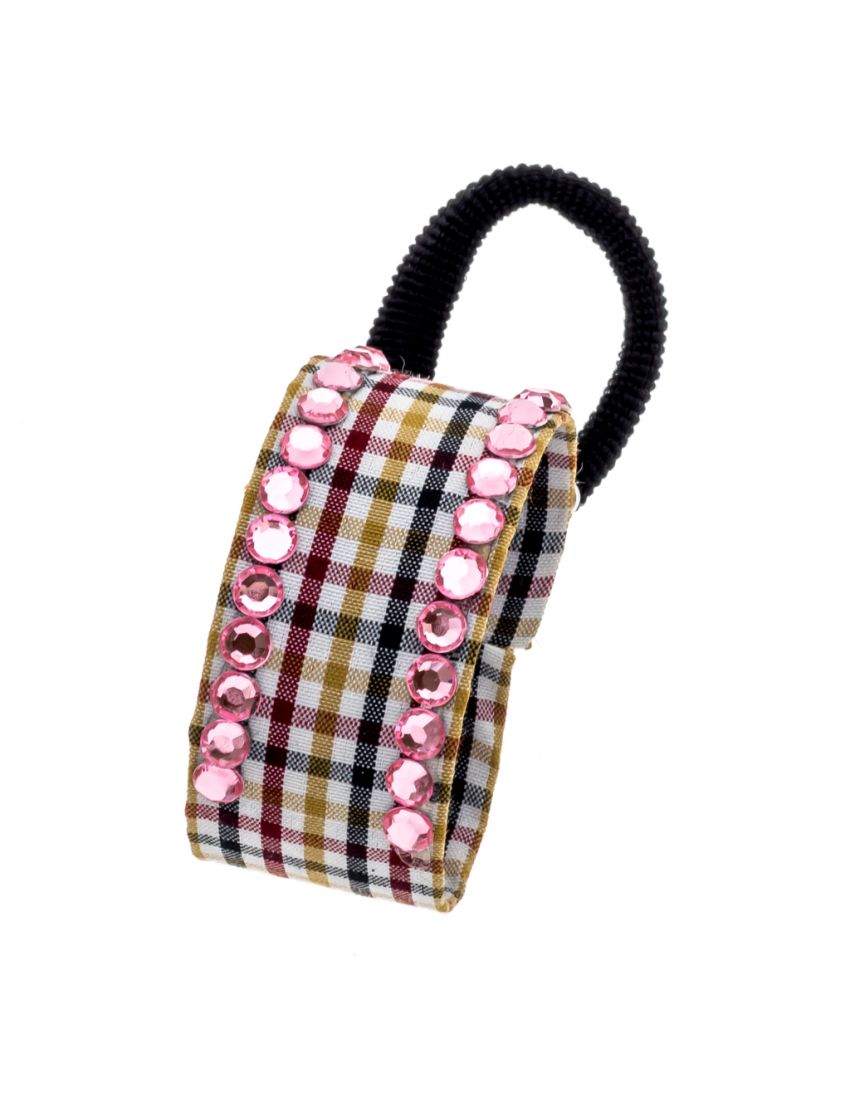 Κλίπ υφασμάτινο καρό με πέρλες