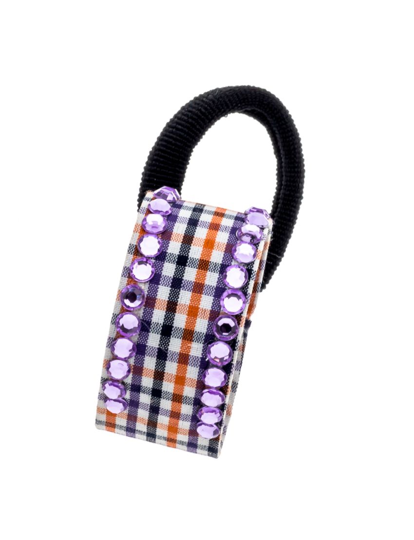 Κλίπ υφασμάτινο καρό με πέρλες