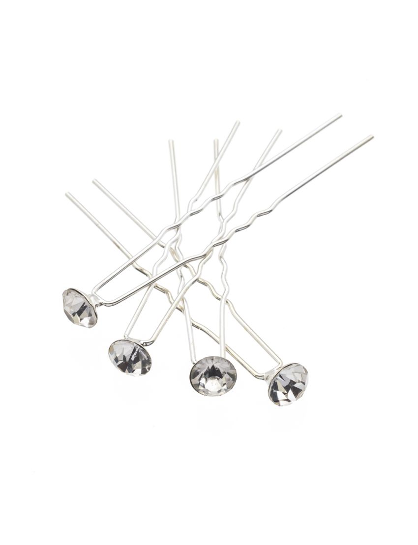 Φουρκέτα μεταλλική σε ασημί χρώμα με στρογγυλή λευκή πέτρα