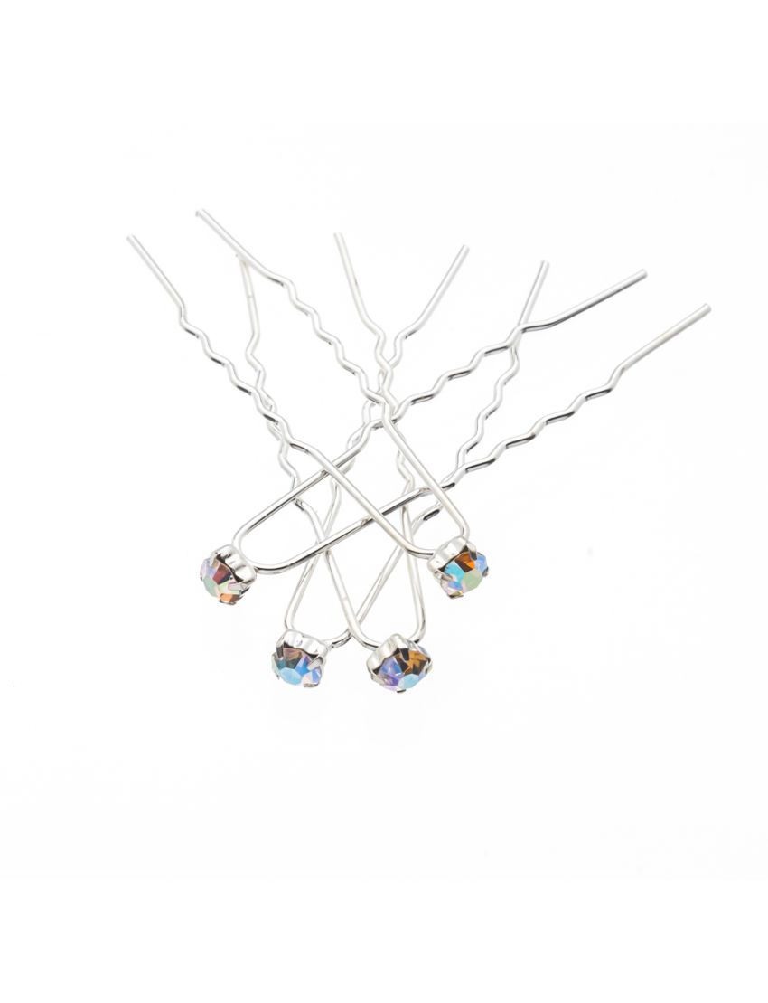 Φουρκέτα μεταλλική ασημί λεπτή με τετράγωνη λευκή πέτρα