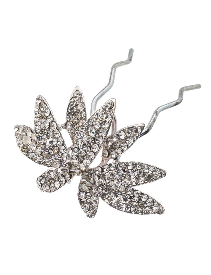 Φουρκέτα μεταλλική μεγάλη με φύλλα διακοσμημένα με στράς