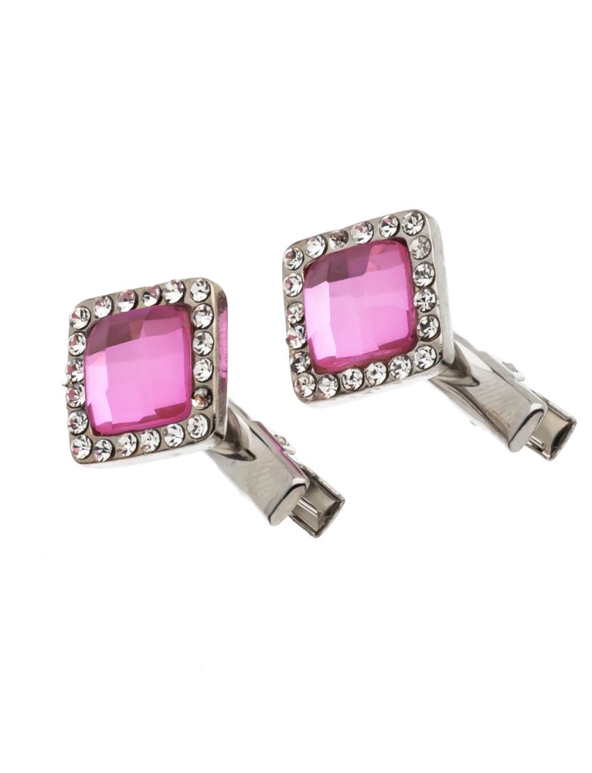 Κλίπ μεταλλικό μικρό τετράγωνη πέτρα με λευκά στράς