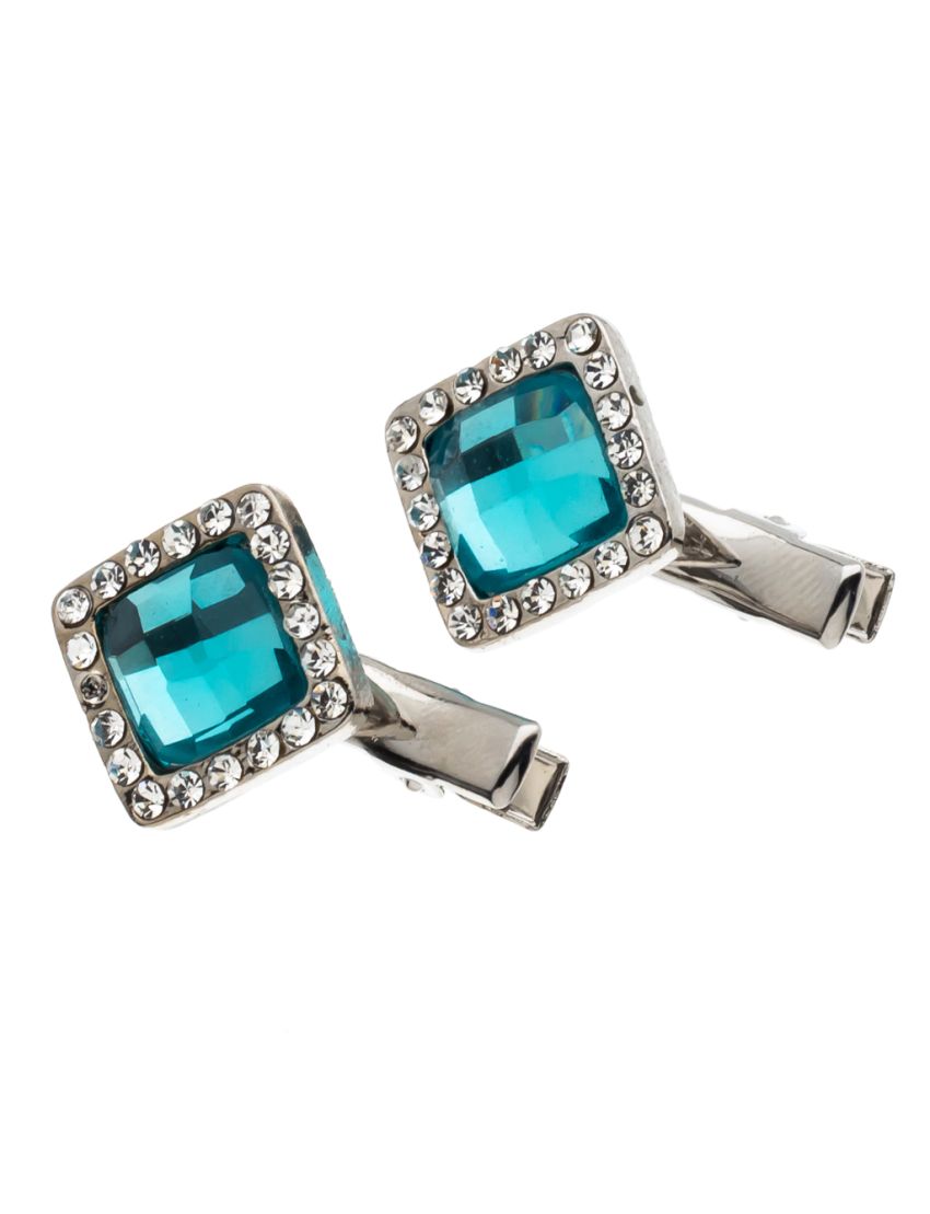 Κλίπ μεταλλικό μικρό τετράγωνη πέτρα με λευκά στράς