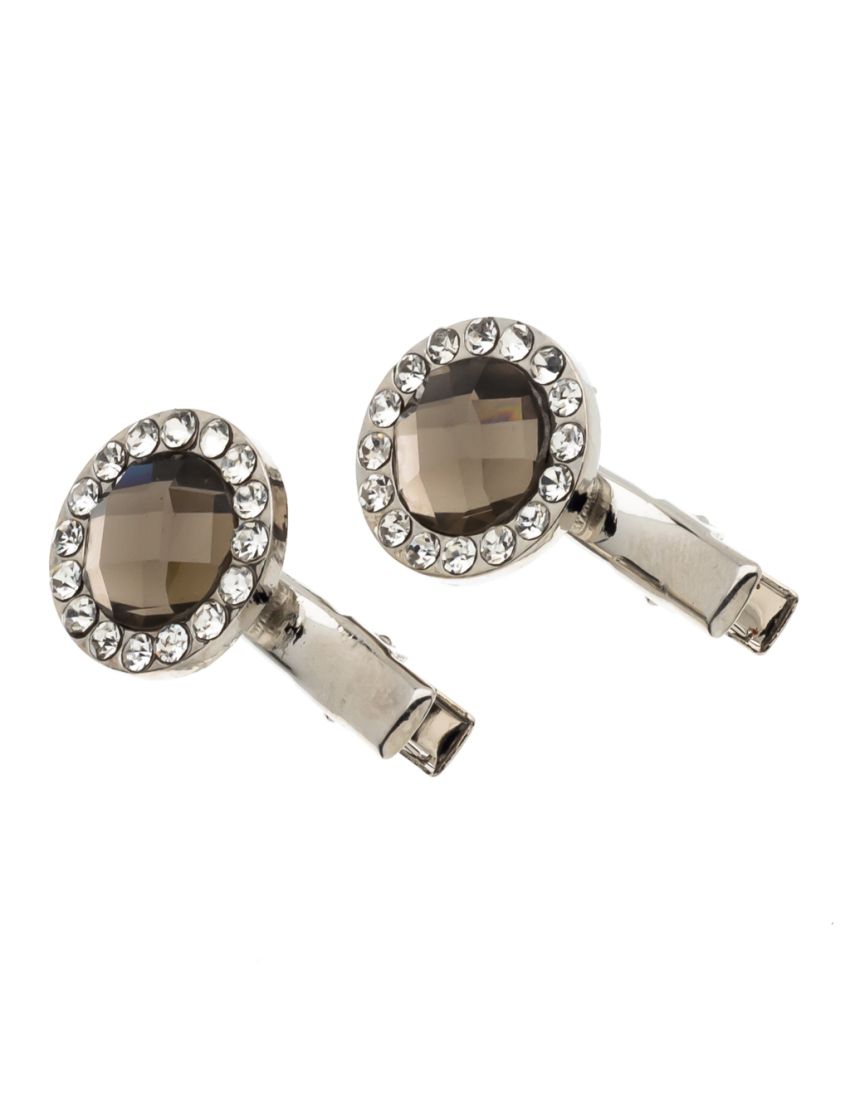 Κλίπ μεταλλικό μικρό με στρογγυλή πέτρα και λευκά στράς