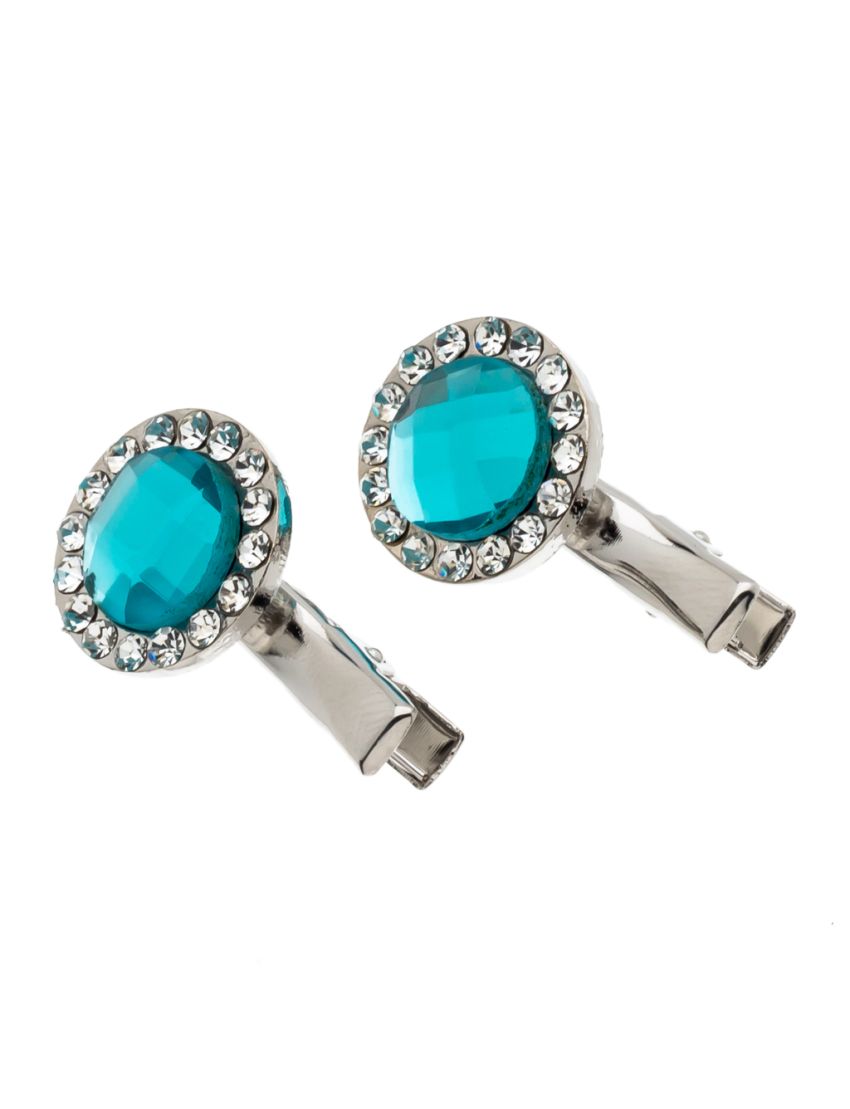 Κλίπ μεταλλικό μικρό με στρογγυλή πέτρα και λευκά στράς