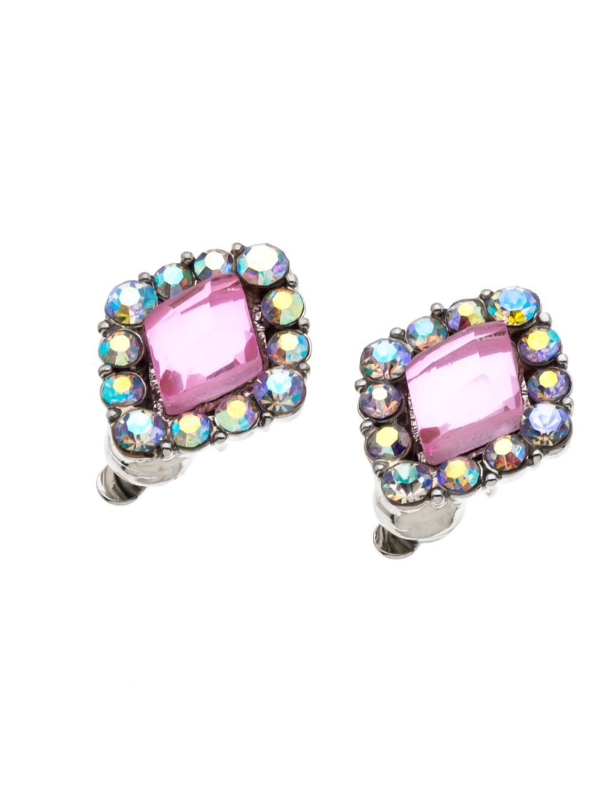 Κλίπ μεταλλικό με πετρά σε σχήμα ρόμβο και λευκα στράς