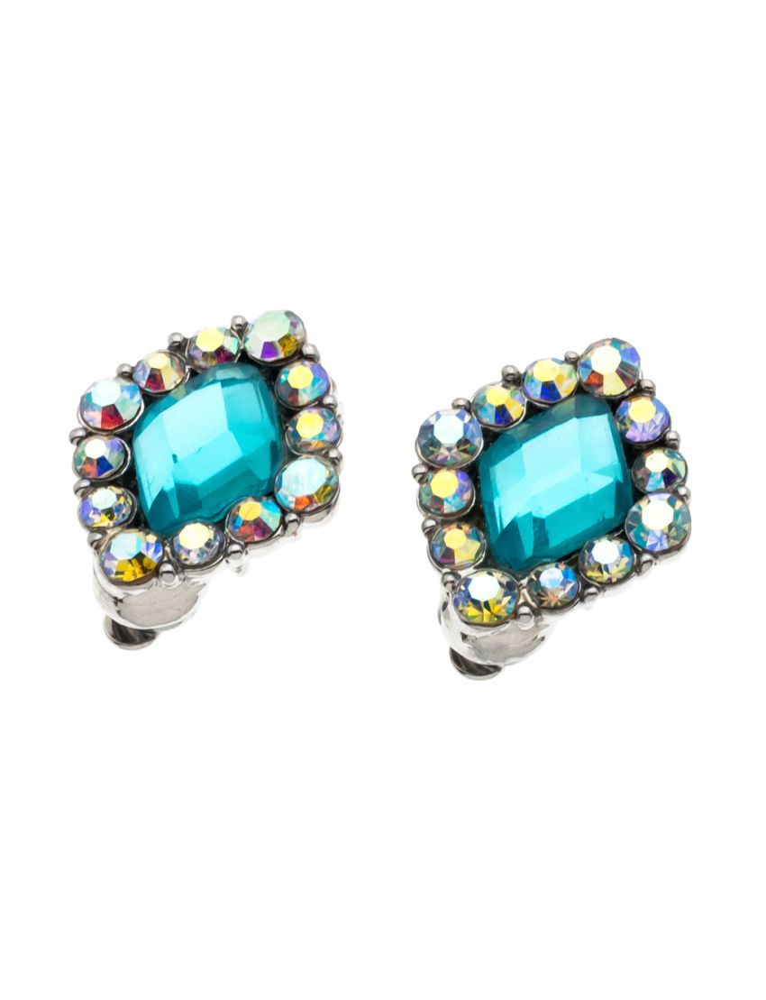 Κλίπ μεταλλικό με πετρά σε σχήμα ρόμβο και λευκα στράς