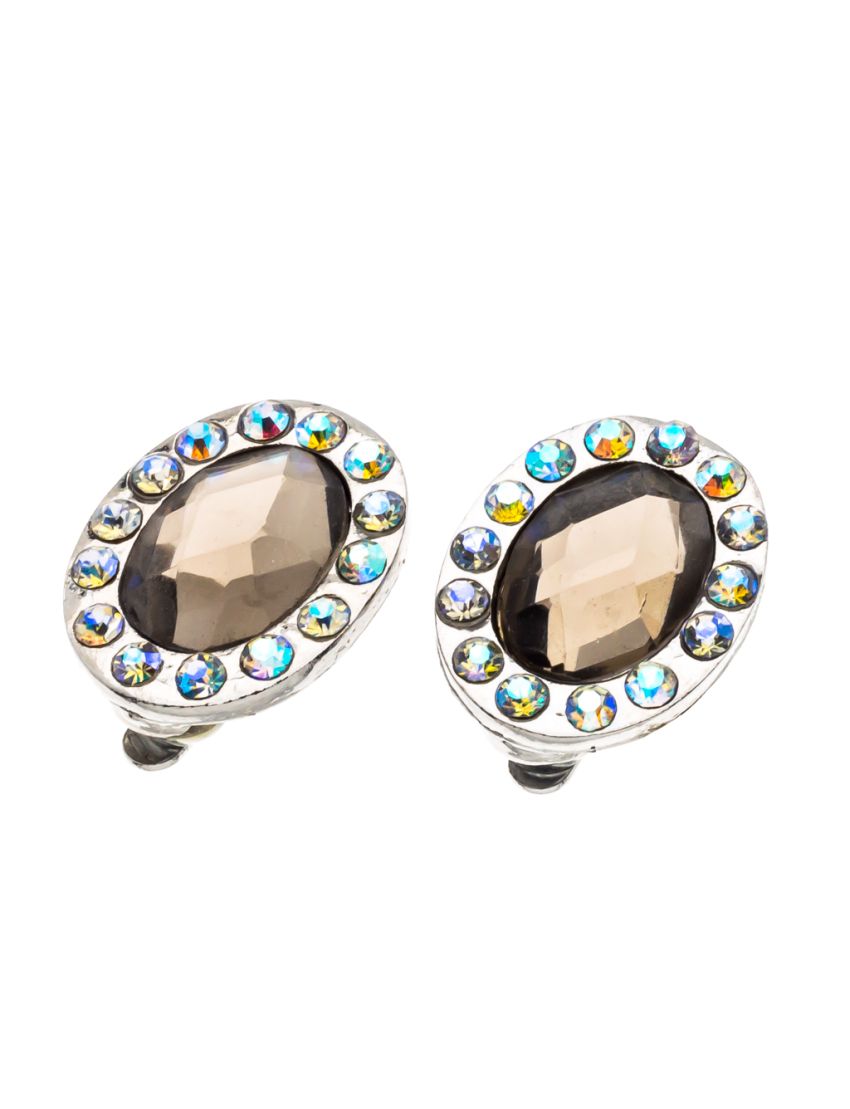 Κλίπ μεταλλικό με οβάλ πέτρα και λευκά στράς