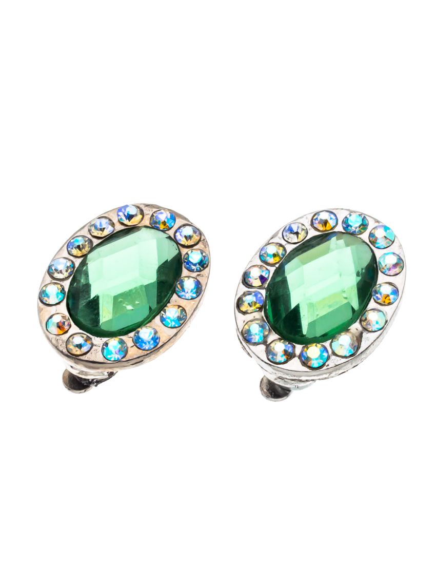 Κλίπ μεταλλικό με οβάλ πέτρα και λευκά στράς