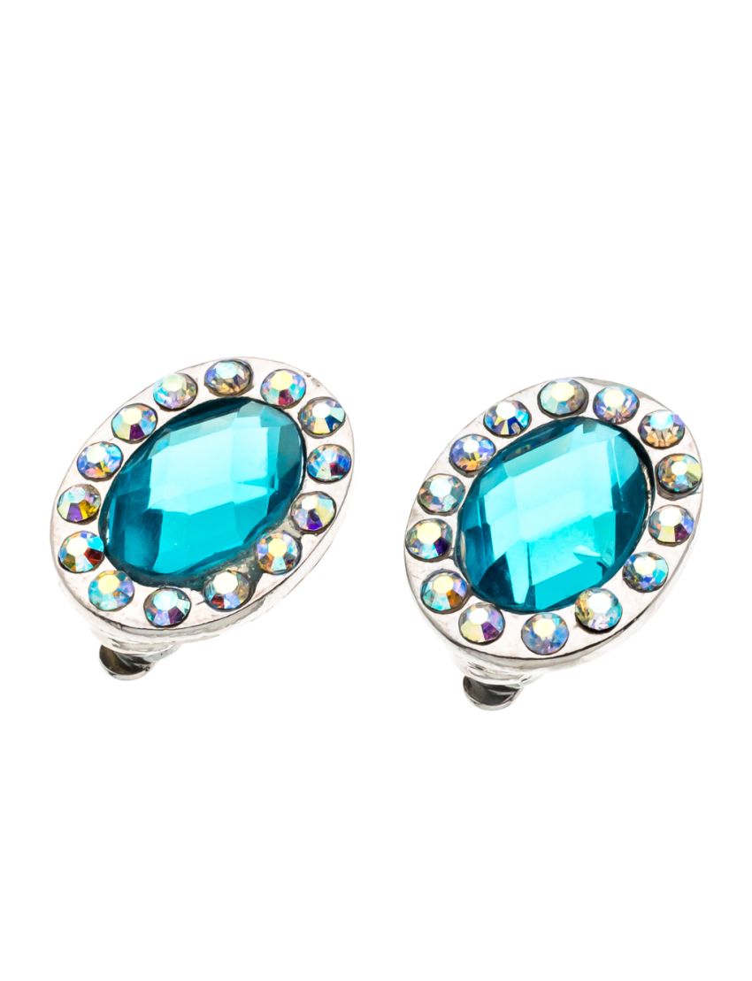 Κλίπ μεταλλικό με οβάλ πέτρα και λευκά στράς