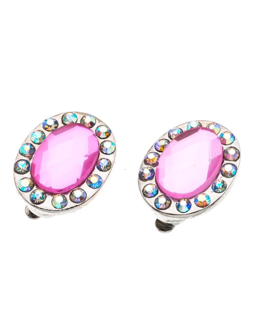 Κλίπ μεταλλικό με οβάλ πέτρα και λευκά στράς