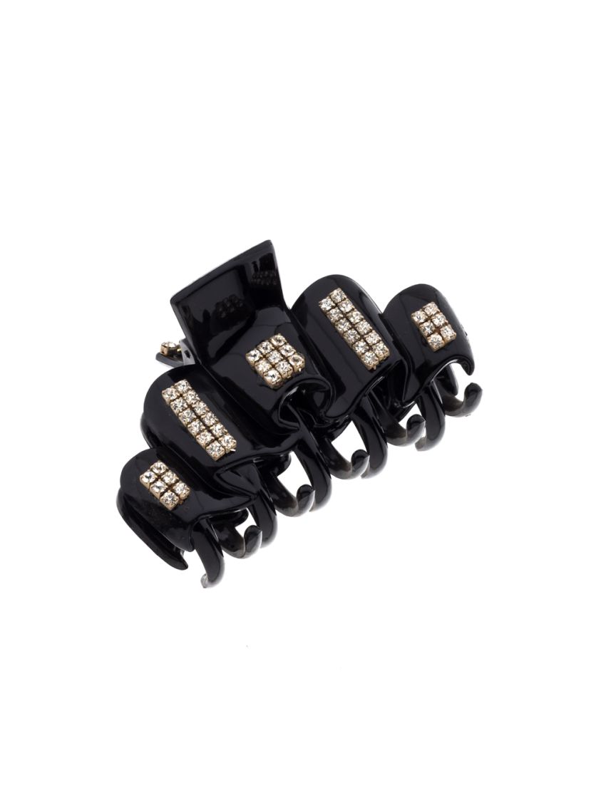 Κλάμερ πλαστικό μαύρο με λευκά στράς σε 3 σχέδια