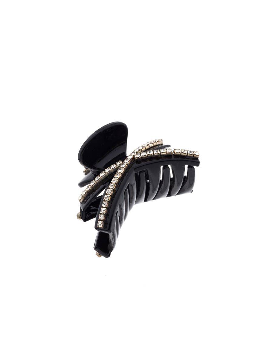 Κλάμερ πλαστικό μαύρο με λευκά στράς σε 3 σχέδια