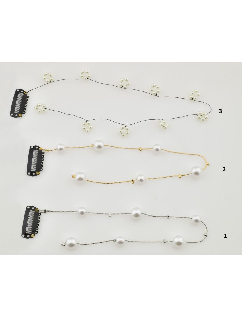 Χτενάκι μεταλλικό με αλυσίδα διακοσμημένο με πέρλες σε 3 σχέδια