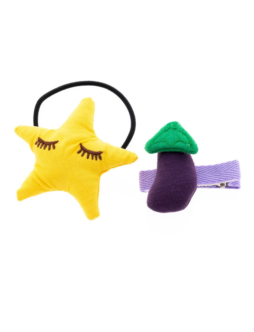 Κλίπ και λάστιχο μαλλιών παιδικό σε 5 σχέδια (καρτέλα 2 τεμάχια)