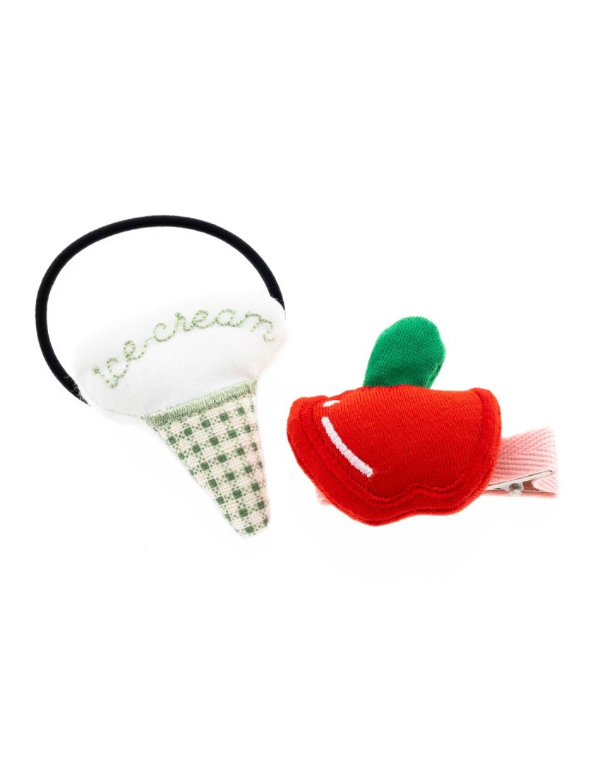 Κλίπ και λάστιχο μαλλιών παιδικό σε 5 σχέδια (καρτέλα 2 τεμάχια)