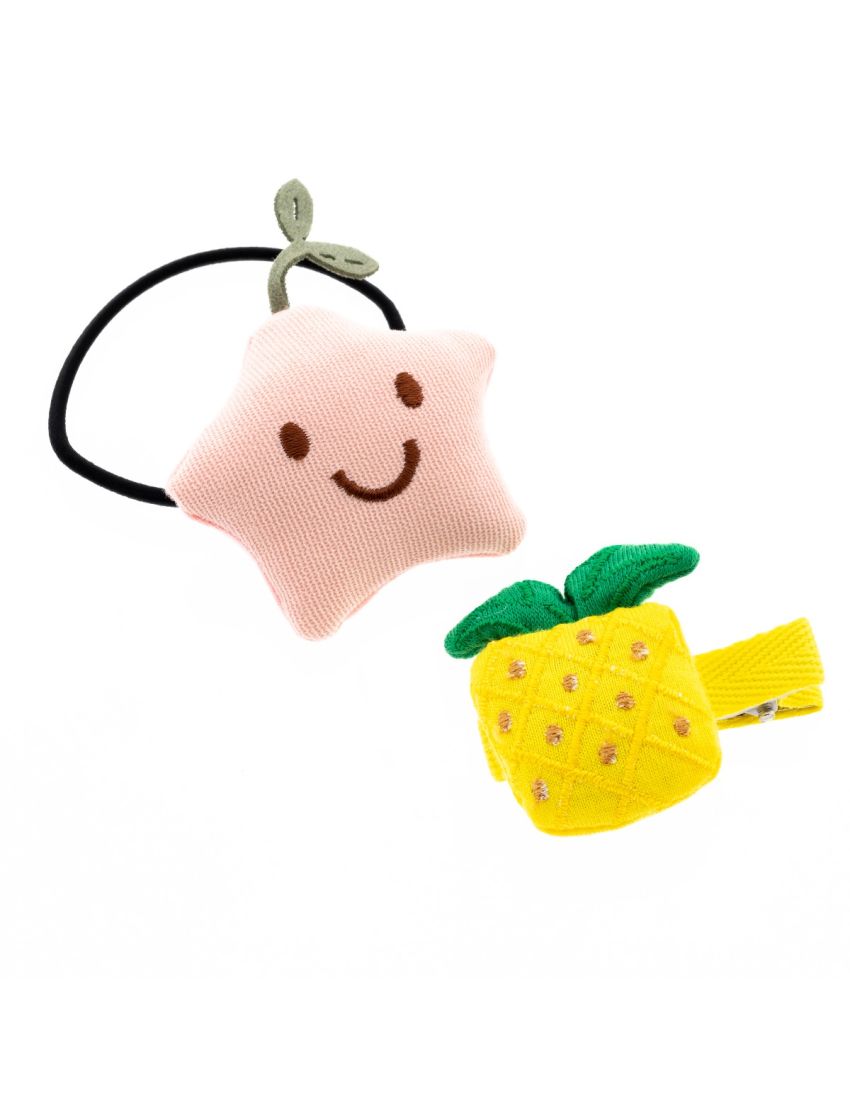 Κλίπ και λάστιχο μαλλιών παιδικό σε 5 σχέδια (καρτέλα 2 τεμάχια)