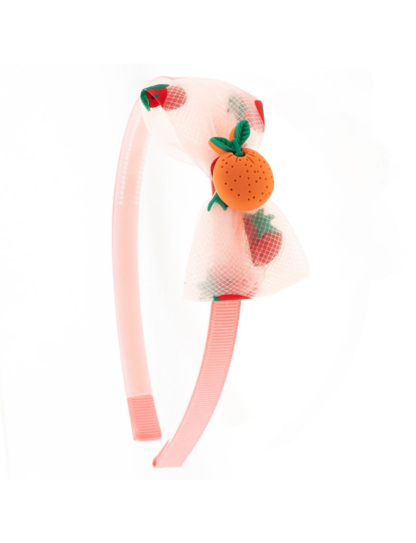 Στέκα πλαστική παιδική διακοσμημένη με υφασμάτινο φιόγκο και πλαστικά φρουτάκια