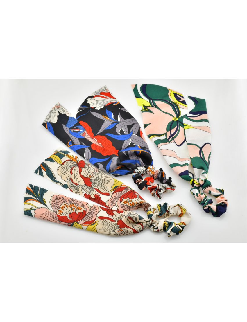 Σούρα υφασμάτινη σχέδιο λουλούδια με 2 μακριές κορδέλες