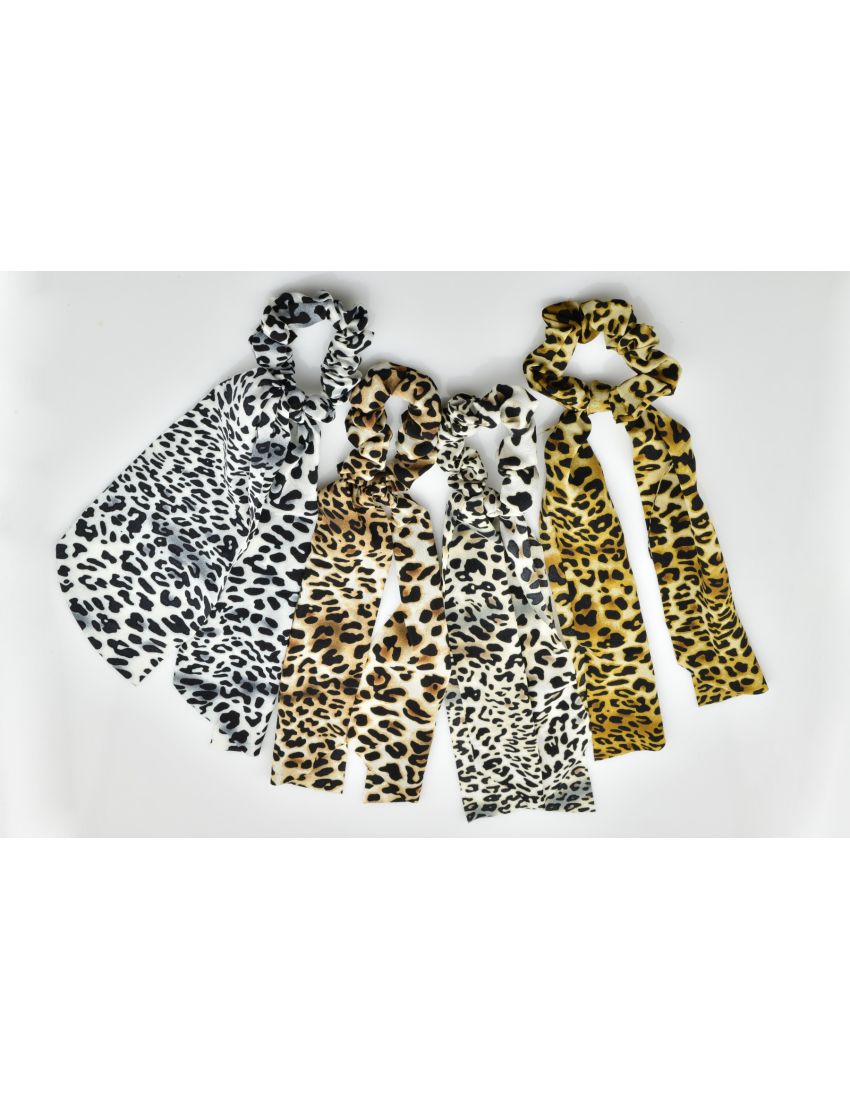 Σούρα υφασμάτινη λεοπάρ με μακριές κορδέλες σε 4 χρώματα