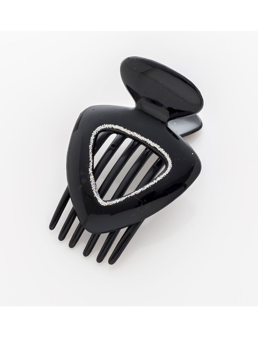 Δαγκάνα πλαστική ρόμβος με ασημί glitter